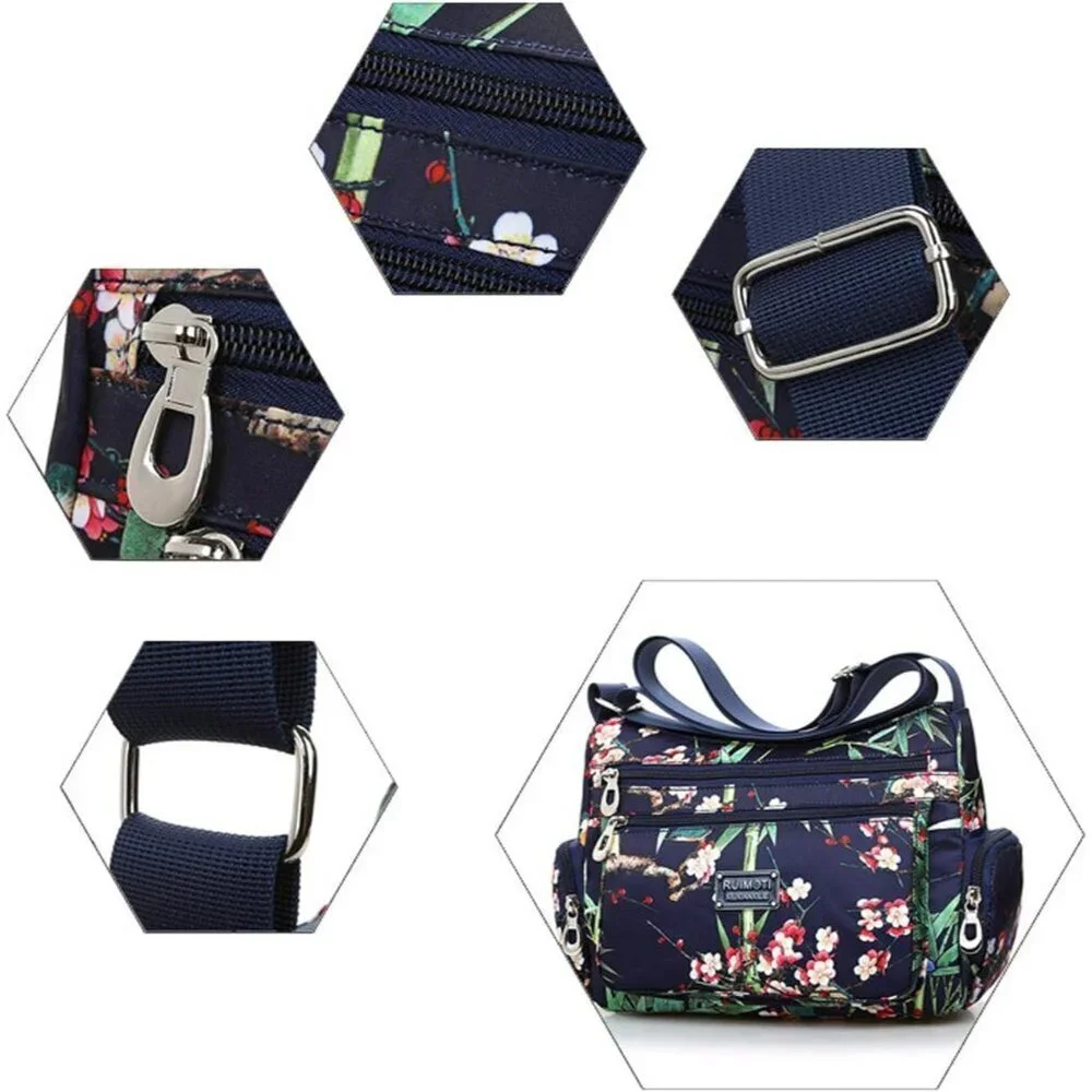 Women Nylon Crossbody Bag Multi Pocket Zipper Shoulder Purse Casual Travel
